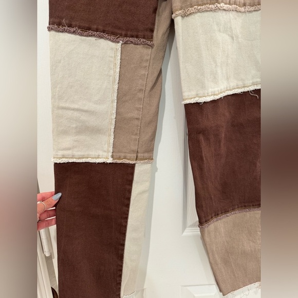 Hollister Ultra High-Rise Dad Jeans Straight Leg Brown Patchwork Y2K - Picture 8 of 9